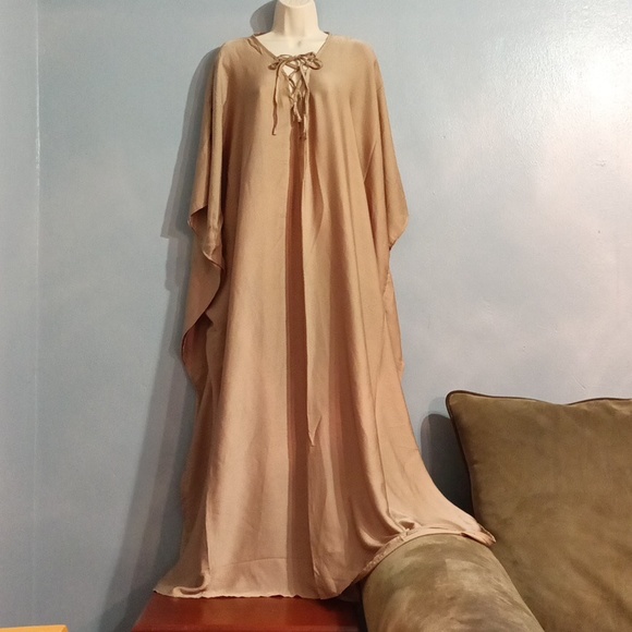 Champagne women's batwing maxi dress lace up front size 2x - Picture 7 of 17